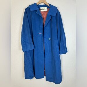 Vintage Women’s Union ILGWU Blue Wool Trench Coat  Medium Large Harris Co